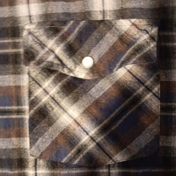 Cotton Works Flannel Shirt Men's 2XL Plaid Gray and Black and Brown Pearl Snaps - Picture 3 of 7
